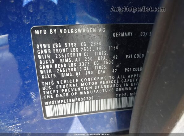 WVGTMPE29MP030739 2021 VOLKSWAGEN ID.4 Blue Vista del compartimento del motor