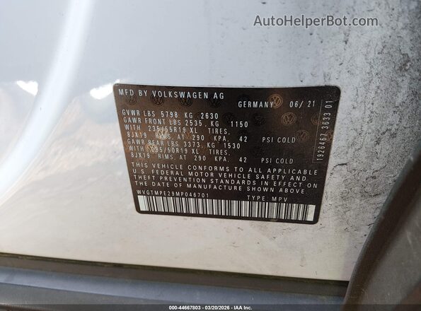 WVGTMPE29MP046701 2021 VOLKSWAGEN ID.4 White Вид підкапотного простору