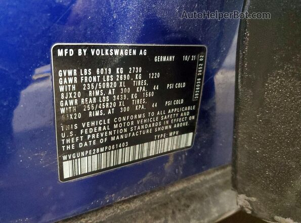 WVGUNPE28MP061403 2021 VOLKSWAGEN ID.4 Blue Սալոնի 360 աստիճան տեսք