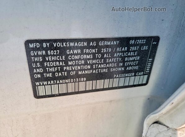 WVWAR7AN0NE013189 2022 VOLKSWAGEN ARTEON White Vista del compartimento del motor