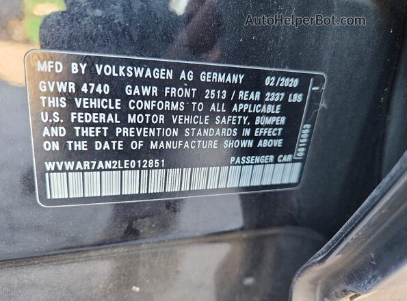 WVWAR7AN2LE012851 2020 VOLKSWAGEN ARTEON Black ძრავის განყოფილების ხედი