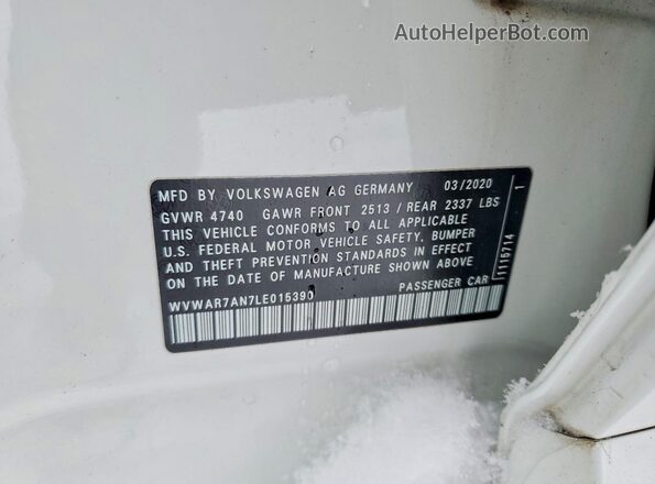 WVWAR7AN7LE015390 2020 VOLKSWAGEN ARTEON White Вид наклейки з VIN-кодом