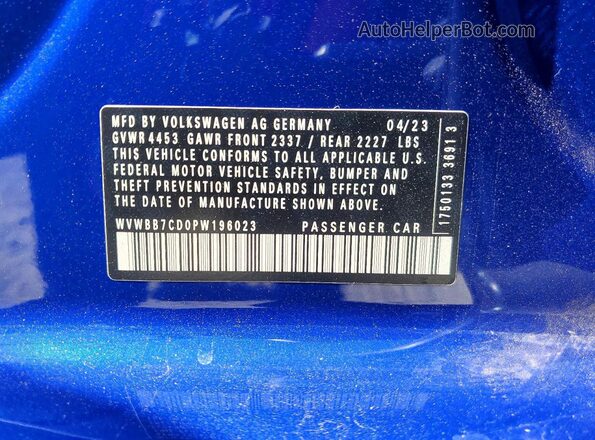 WVWBB7CD0PW196023 2023 VOLKSWAGEN GOLF Blue VIN კოდის სტიკერის ხედი