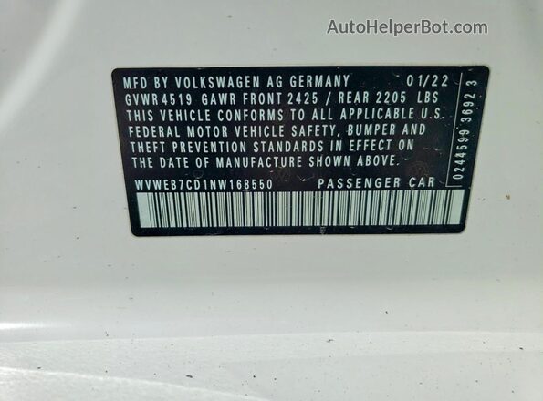 WVWEB7CD1NW168550 2022 VOLKSWAGEN GOLF White 