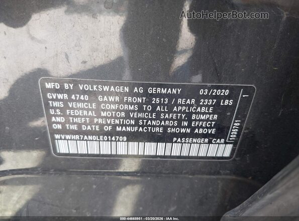WVWHR7AN0LE014709 2020 VOLKSWAGEN ARTEON Black ძრავის განყოფილების ხედი
