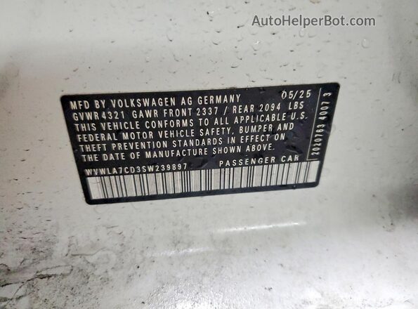 WVWLA7CD3SW239897 2025 VOLKSWAGEN GTI Белый Вид подкапотного пространства