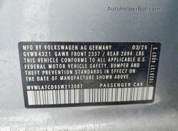 WVWLA7CD9SW212087 2025 VOLKSWAGEN GTI Серебряный Вид наклейки с VIN-кодом
