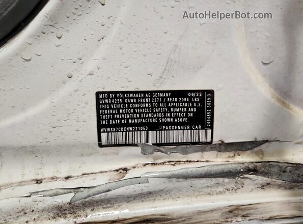 WVWS87CDXNW221053 2022 VOLKSWAGEN GTI White Engine compartment view