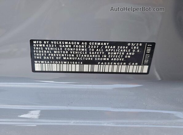 WVWSA7CD3SW215014 2025 VOLKSWAGEN GTI Серый 