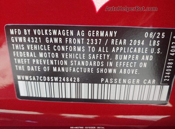 WVWSA7CD8SW248428 2025 VOLKSWAGEN GOLF Red 