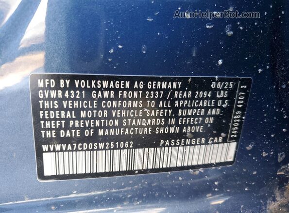 WVWVA7CD0SW251062 2025 VOLKSWAGEN GTI Blue 