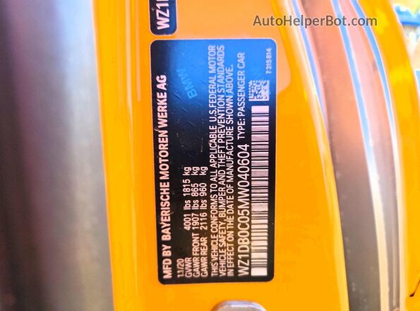 WZ1DB0C05MW040604 2021 TOYOTA SUPRA Yellow ძრავის განყოფილების ხედი