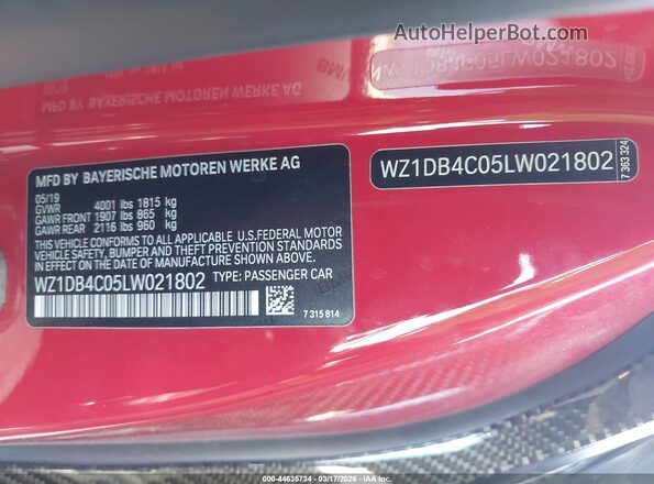 WZ1DB4C05LW021802 2020 TOYOTA GR SUPRA Green Vista del compartimento del motor
