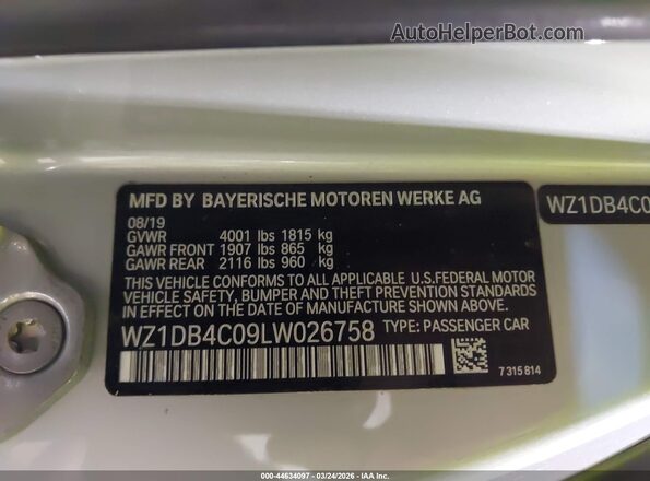 WZ1DB4C09LW026758 2020 TOYOTA GR SUPRA Silver Вид підкапотного простору