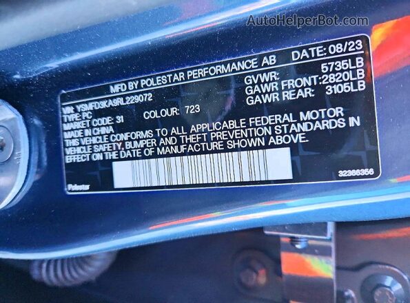 YSMFD3KA9RL229072 2024 POLESTAR 2 Blue Vista del compartimento del motor