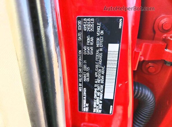 YV1102EL8L2391324 2020 VOLVO V60 Red Շարժիչի բաժամունքի տեսք