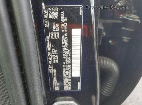 YV1102EM7L2393851 2020 VOLVO V60 Черный Вид наклейки с VIN-кодом