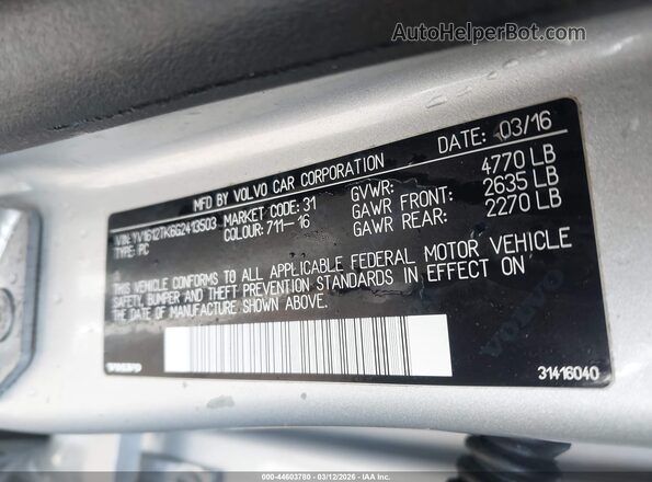YV1612TK6G2413503 2016 VOLVO S60 Silver Engine compartment view
