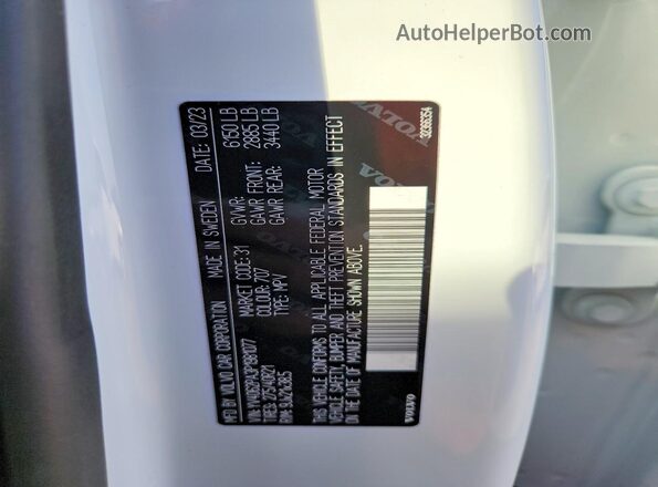 YV4062PA3P1981077 2023 VOLVO XC90 White VIN sticker view