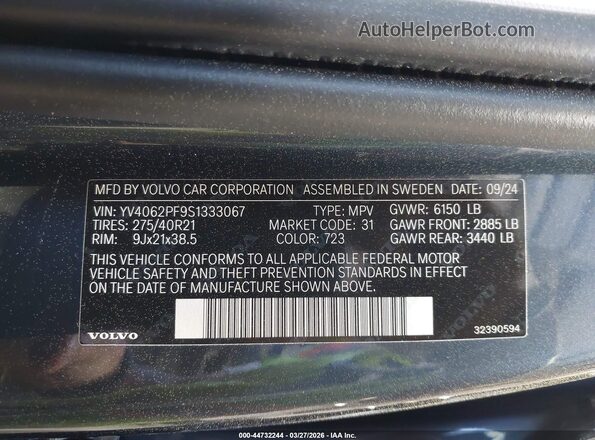 YV4062PF9S1333067 2025 VOLVO XC90 Blue Вид підкапотного простору