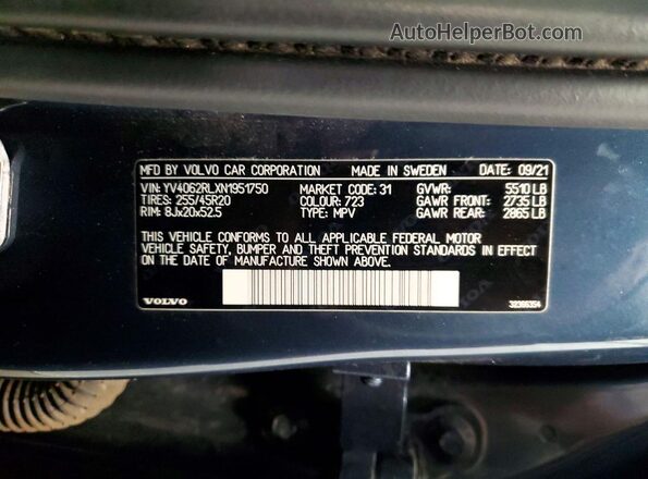 YV4062RLXN1951750 2022 VOLVO XC60 Blue 