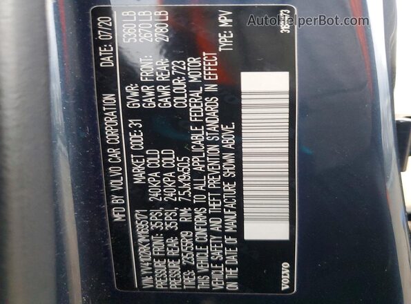 YV4102RK1M1695171 2021 VOLVO XC60 Blue VIN կոդի պիտակի տեսք