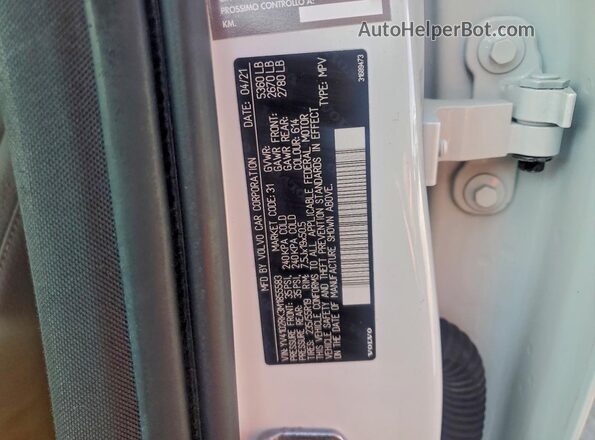 YV4102RK3M1855583 2021 VOLVO XC60 White Vista del compartimento del motor