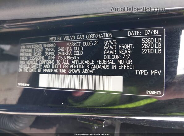 YV4102RK6L1440840 2020 VOLVO XC60 Black Widok komory silnika