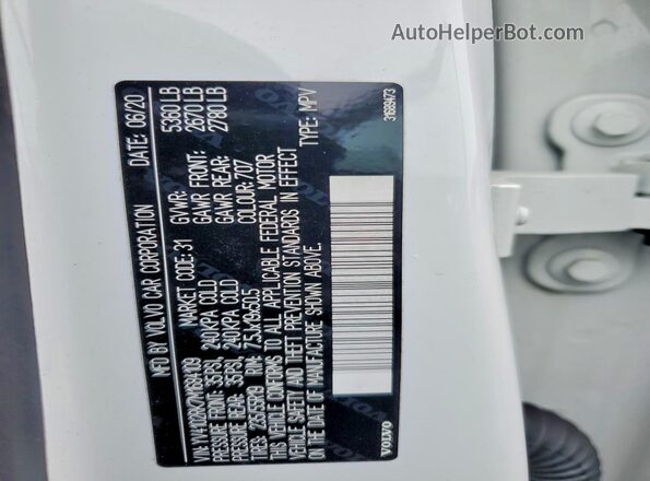 YV4102RK7M1684109 2021 VOLVO XC60 White Widok naklejki z numerem VIN