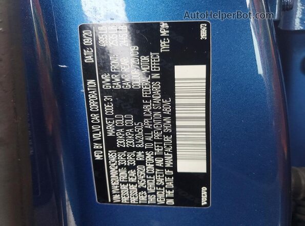YV4162UMXM2434851 2021 VOLVO XC40 Blue Панорамний вид салону 360°