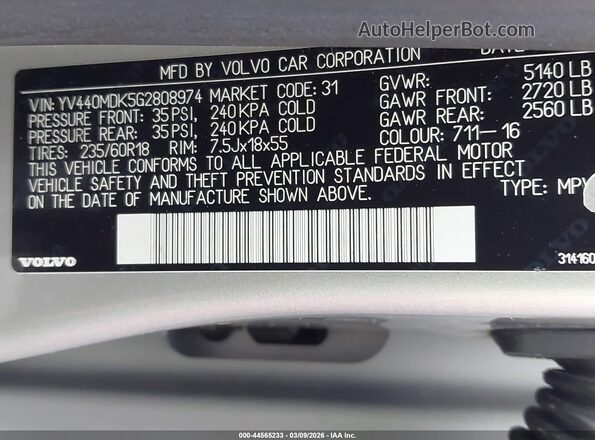 YV440MDK5G2808974 2016 VOLVO XC60 Silver Widok komory silnika