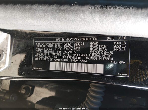 YV440MWK6H1025814 2017 VOLVO V60 CROSS COUNTRY Black Engine compartment view