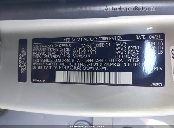 YV4A22PL2M1755545 2021 VOLVO XC90 Gray Շարժիչի բաժամունքի տեսք