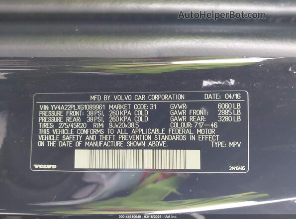 YV4A22PLXG1089961 2016 VOLVO XC90 Black 