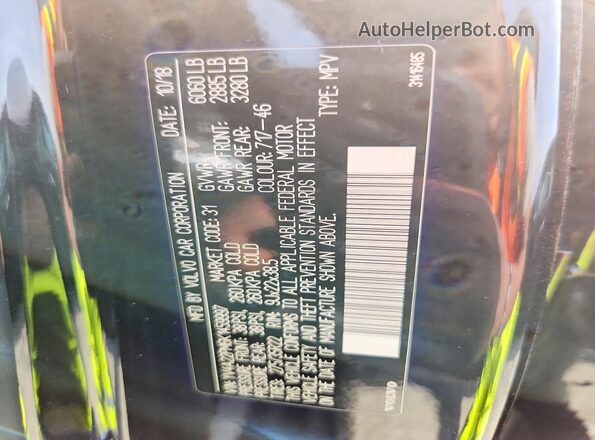 YV4A22PM6K1459997 2019 VOLVO XC90 Черный Вид наклейки с VIN-кодом