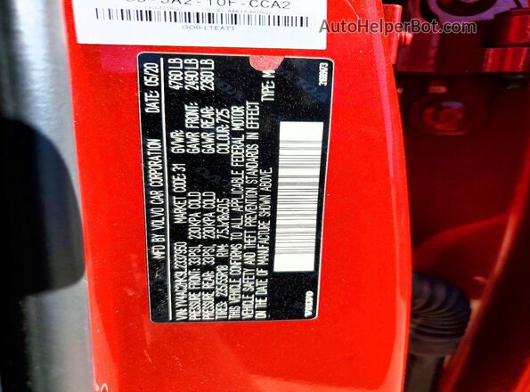 YV4AC2HK9L2337950 2020 VOLVO XC40 Red Вид підкапотного простору