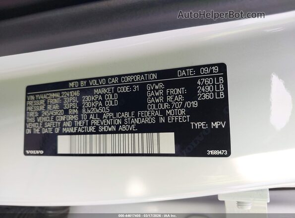 YV4AC2HM4L2241046 2020 VOLVO XC40 Белый 