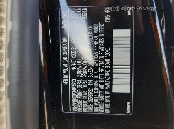 YV4BK0DP3M1715703 2021 VOLVO XC60 Black VIN sticker view