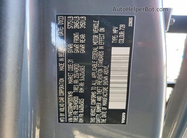 YV4ED3GM4P2051419 2023 VOLVO C40 Gray Widok naklejki z numerem VIN