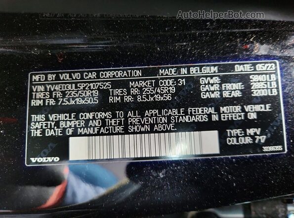 YV4ED3UL5P2107525 2023 VOLVO XC40 Black VIN կոդի պիտակի տեսք