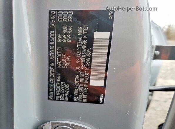 YV4H60CE5R1165474 2024 VOLVO XC90 Silver VIN sticker view