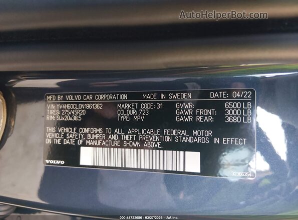 YV4H60CL0N1861362 2022 VOLVO XC90 RECHARGE PLUG-IN HYBRID Blue Widok komory silnika