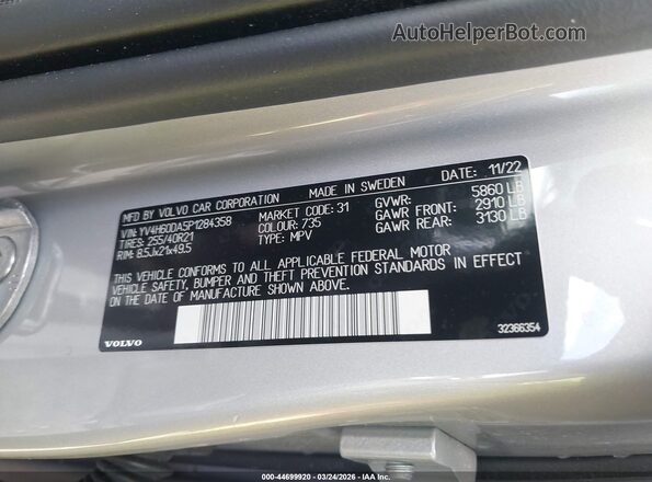 YV4H60DA5P1284358 2023 VOLVO XC60 RECHARGE PLUG-IN HYBRID Silver Widok komory silnika