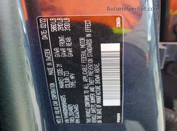YV4H60DM2N1046975 2022 VOLVO XC60 Gray VIN sticker view