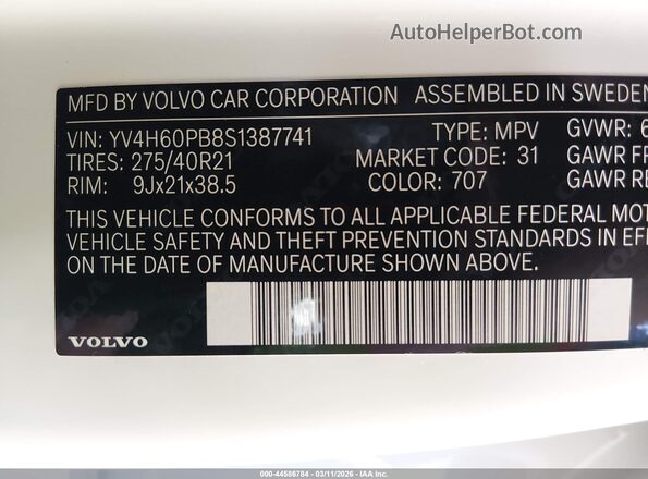 YV4H60PB8S1387741 2025 VOLVO XC90 PLUG-IN HYBRID White Widok komory silnika