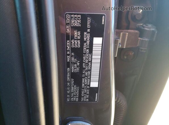 YV4L12DNXP1376217 2023 VOLVO XC60 Gray VIN კოდის სტიკერის ხედი