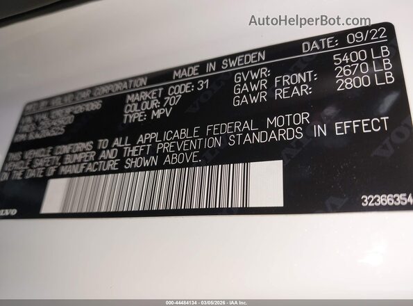 YV4L12RE9P1261066 2023 VOLVO XC60 White Вид підкапотного простору