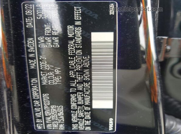 YV4L12RV7P1227076 2023 VOLVO XC60 Black VIN sticker view