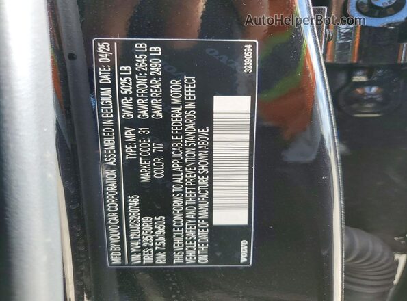 YV4L12UJ2S2607465 2025 VOLVO XC40 Black Вид наклейки з VIN-кодом