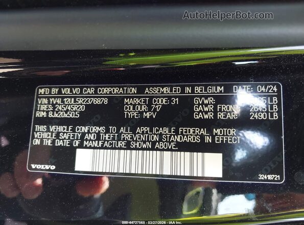 YV4L12UL5R2376878 2024 VOLVO XC40 Black Вид підкапотного простору